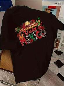 Blusas Bonito Camisetas Ligeras con Estampados Estilo Mexicano Viva México, Manga Corta, 95% Algodón, Corte Holgado, Casual, Unisex, 100% Algodón, Opción Popular 100% Cotton Blusas Para Mujer Casual - Negro - Ver 7