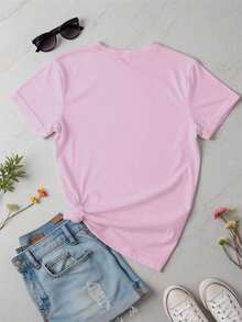 Playera básica mujer dama cuello redondo manga corta estampado grafico DE MARIPOSAS MARIPOSA BUTTERFLY graphic Textura Suave Fortiz - Rosa - Ver 2