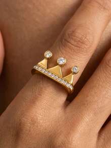 1 chiếc nhẫn thép không gỉ mạ vàng 18K, thiết kế tối giản, thanh lịch với các đường nét hình học. - Nhiều màu - Xem 7