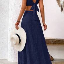Holidaya Women Fashionable Back Hollow Out Strap Texture Dress Maxi Vacation Beach Outfit Vacation Dress Women Maxi Dresses Beach Dresses For Women Women Dresses Vacation Women Maxi Dresses - Multicolor - Ver 3