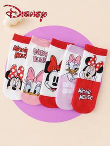 Disney 1/5双迪士尼女士短袜 - 米妮和黛西可爱卡通图案粉色时尚英文字母 - 轻便透气男女通用，适合日常休闲穿着，四季皆宜 - 彩色 - 查看 3