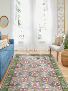 Modern Round Washable Non-Slip Area Rug – Thin Soft Living Room Carpet, Kitchen Rug & Runner, Home Decor Rug - Berwarna merah muda - View 3