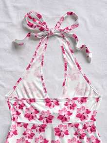 Top de mujer casual de vacaciones con escote en V, lazo y espalda descubierta, apropiado para vacaciones de verano - Multicolor - Ver 5