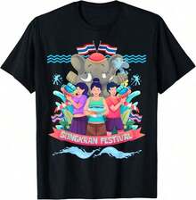 Camiseta de Moda con Diseño de la Cultura Tailandesa y el Festival del Agua Songkran de Tailandia - Blanco - Ver 7