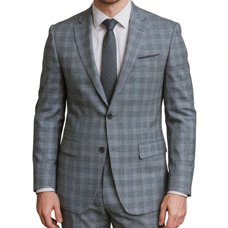 Men's Slim Fit Prince Of Wales Pattern Polyviscose Suit - 棋盤 - 查看 1