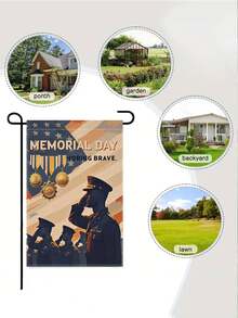 1面爱国主义阵亡将士纪念日房屋旗帜，尺寸12x18英寸 - 复古军事致敬和奖章设计，双面红白蓝，阵亡将士纪念日和退伍军人节庭院装饰 - G - 查看 6