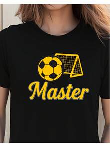 Women's "Master" Football Jersey, Casual Sportswear For Football Fans And Players, Summer Set, 2D Women's Jersey, Loose Casual Design, Slightly Stretched - 黑色 - 查看 6