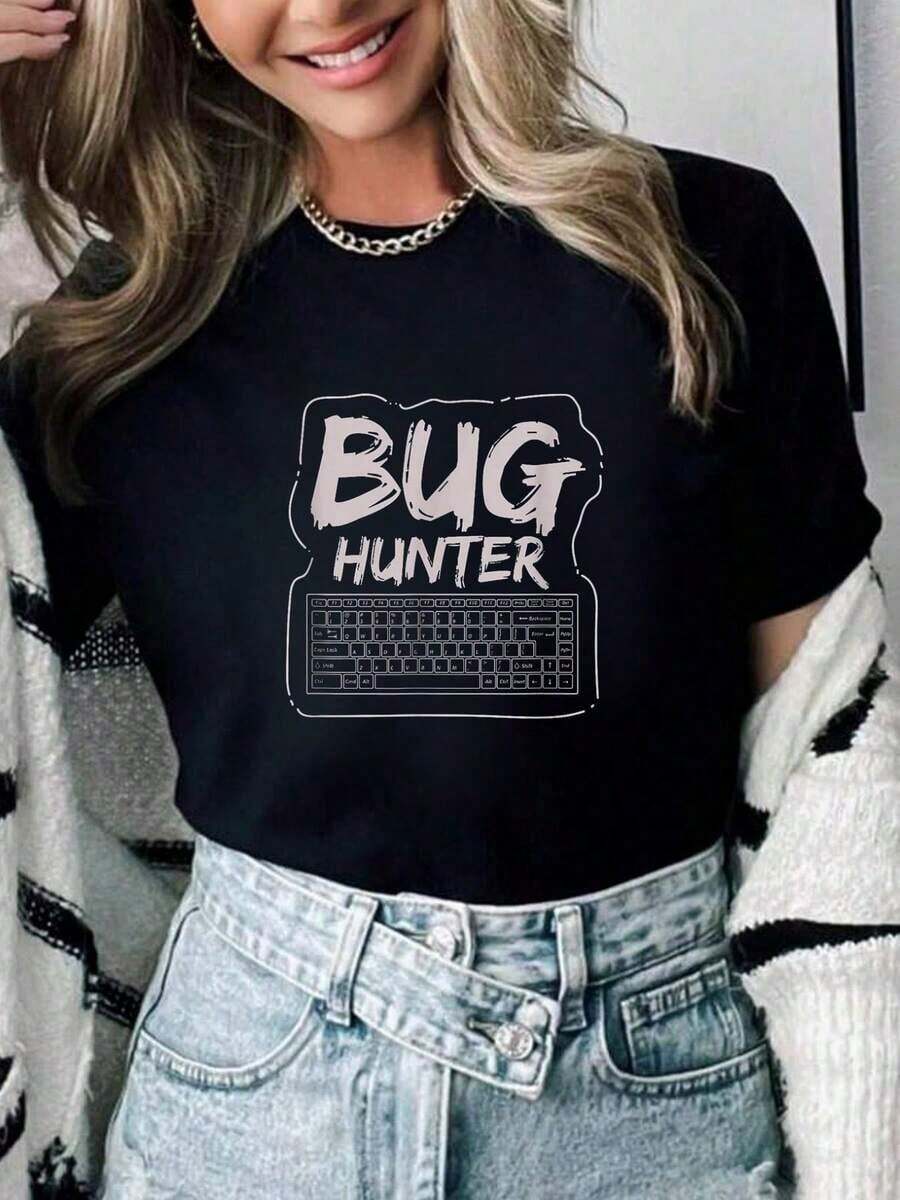 Camiseta de Mujer 100% Algodón, Regalo para Cazadores de Insectos y Ingenieros de Pruebas de Software de Teclados, Camiseta de Verano para Mujer, Fresca para el Veranoropa de calor mujer - Negro - Ver 1
