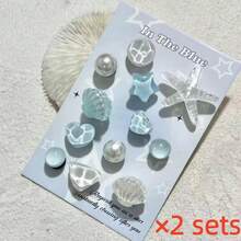 12pcs/Set Hiasan Sepatu Bentuk Bintang Laut Biru, Cangkang Laut, Lubang Laut, Aksesori Sepatu Dekoratif Berkilau yang Dapat Dilepas, DIY - View 13