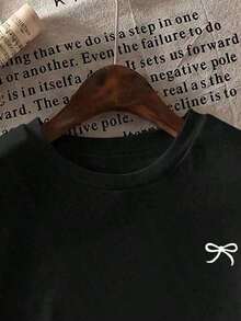 Summer Clothes 2026 Summer Shirt 2026 Loose Short Sleeve Dolman Style T-Shirt With Bow Print Loose And Comfortable Summer Tops Loose And Comfortable Summer Tops - High Quality And Breathable - 黑色 - 查看 4