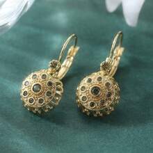 Vintage Elegant Hollow Flower Zirconia Pendant Earrings, Handmade Accessories Suitable For Daily Wear, Perfect Gift For Women - Gold - View 7