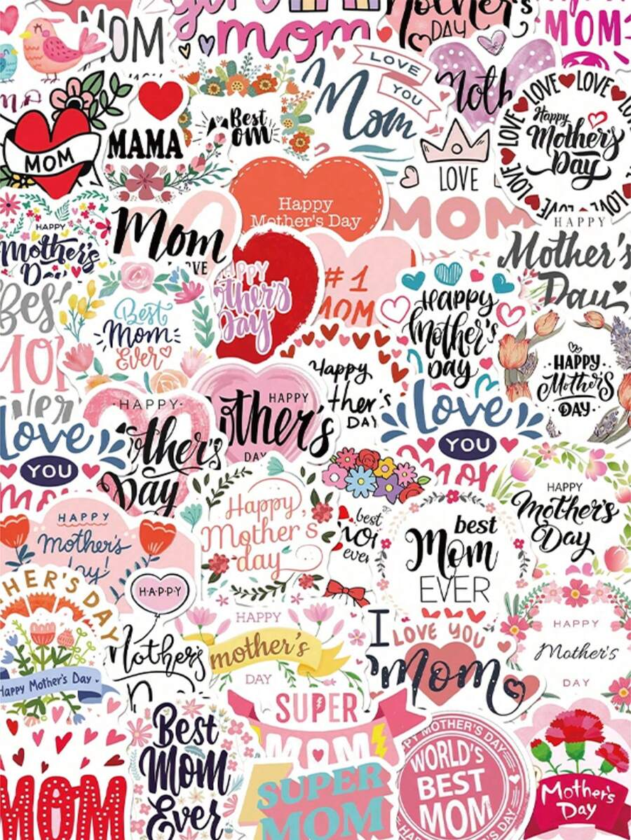 50 adesivos criativos à prova d'água para o Dia das Mães, ideais para garrafas de água, cadernos, skates, guitarras, geladeiras, malas, mesas, paredes, álbuns de recortes, capas de celular e decoração em geral. Perfeitos para volta às aulas, aniversários e festas de fim de ano. - 50 unidades - Ver 1