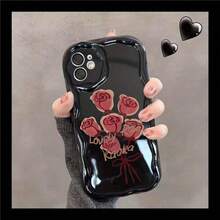 1件装时尚甜美玫瑰花图案全包覆式TPU奶油色手机壳，适用于三星Galaxy S22/23/24/S25/A04/05/06/A07/A17/A14/A15/A16/A24/A25/A34、Note 7/8/9/10/11/12/13/14、9/10/12/13C/14C/A5、荣耀X、HW、C53、C55、17、16、15、14、13、12、11 Pro Max、Air、X、XS、XR、8、7 Plus等机型。时尚手机壳，独特设计，精美艺术图案，防刮保护壳，适合宠物爱好者和科技发烧友。 - 黑色 - 查看 4