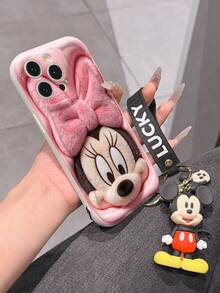 Disney Mickey Mouse Clubhouse Phone Case : 3D Fluffy Pattern Border Protector Phone Soft Phone Case With A Free Cute Mickey Bracelet Chain Lanyard, Mickey, Minnie, Goofy, Donald Duck, Daisy Duck, Pluto, For Apple 17 Promax 17 Pro 16 15 14 13 12 11 Pro Max XS Max X XR Soft Cover Summer Phone Case - 白色 - 查看 6