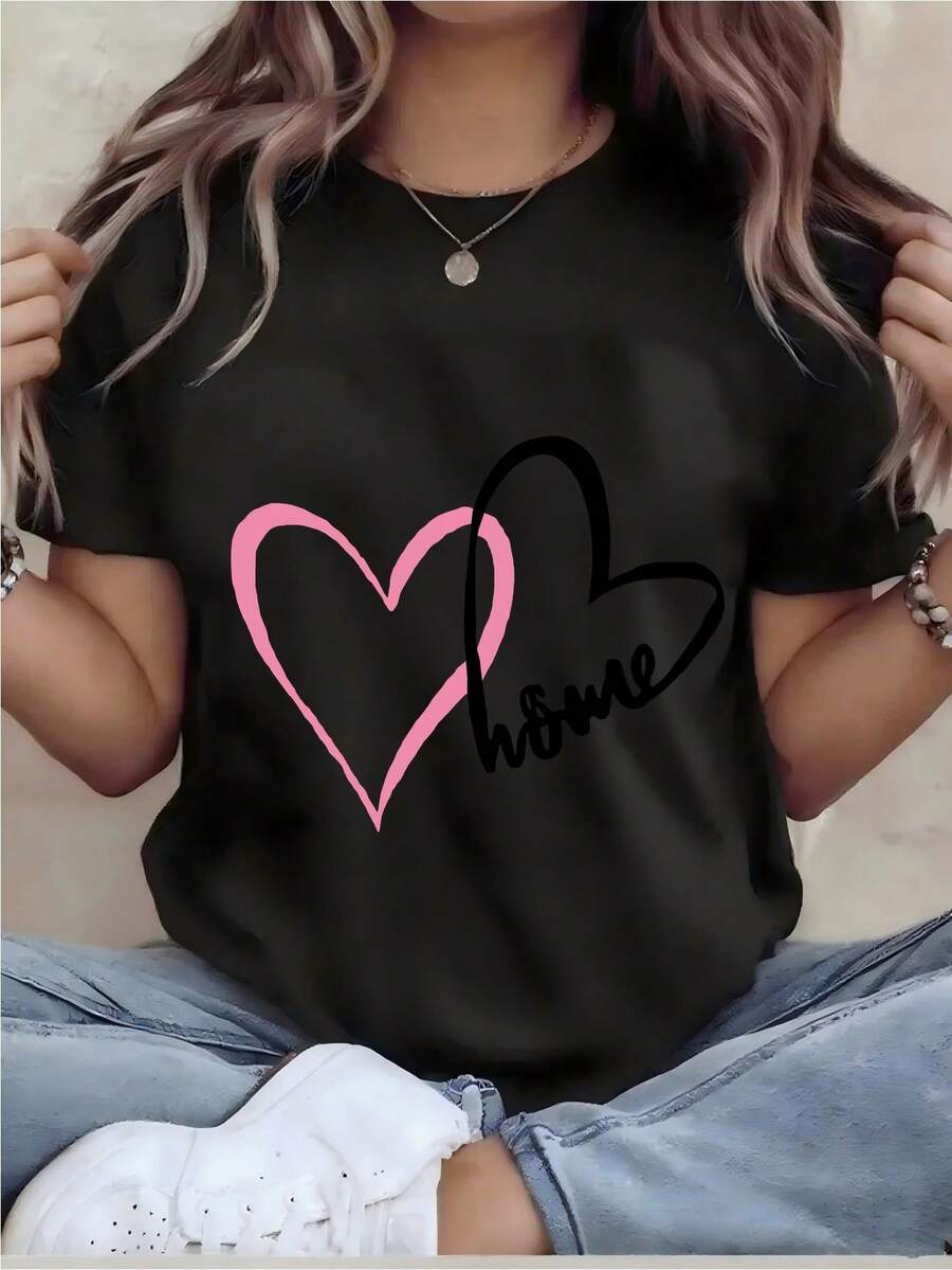 Plus Size - Plus Size - Oversized T-Shirt - Women's Fun Graphic Tee - Relaxed Fit Crew Neck Short Sleeve Top, Machine Washable For Year-Round Comfort, Everyday Wear; Relaxed Fit; Durable Print, Ideal For Holiday Gifts - 黑色 - 查看 1