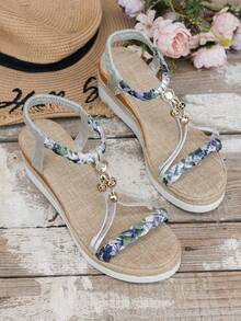 WRCVS Sandal Anyaman Wanita, Sandal Wedges Ringan Gaya Bohemian untuk Liburan, Platform Tebal untuk Musim Panas, Boho, Perak - Perak - View 6