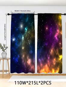2 Panels Galaxy Nebula Starry Sky Curtains, Space Print Window Curtains, Soft Light Filtering Astronomy Curtains For Boys Girls, Machine Washable - Multicolor - View 21