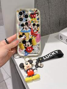 Disney Mickey Mouse Clubhouse Phone Case : 3D Fluffy Pattern Border Protector Phone Soft Phone Case With A Free Cute Mickey Bracelet Chain Lanyard, Mickey, Minnie, Goofy, Donald Duck, Daisy Duck, Pluto, For Apple 17 Promax 17 Pro 16 15 14 13 12 11 Pro Max XS Max X XR Soft Cover Summer Phone Case - 白色 - 查看 3