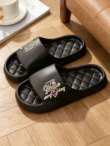 New Comfortable Soft Fashion Versatile Home Black Minimalist Fish Scale Design Thick Sole Lightweight EVA Material Bathroom Slip-On Men Slippers (Please Choose The Appropriate Size According To Your Foot Length) - Black - View 5