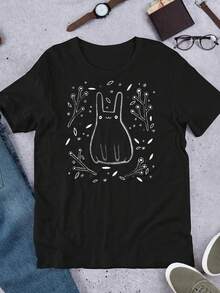 STRAIGHT T1S1HIRT RabiB1Ottag BlackE1core Dark AC1Ademia Folk Art Gothic Birthday Gift Funny Gifute Weird WhimsiC1Al Quirky Goth Bunny. - 黑色 - 查看 1