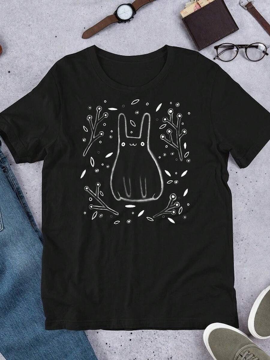 STRAIGHT T1S1HIRT RabiB1Ottag BlackE1core Dark AC1Ademia Folk Art Gothic Birthday Gift Funny Gifute Weird WhimsiC1Al Quirky Goth Bunny. - 黑色 - 查看 1