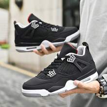 Men Fashion Street  Casual Sneakers, Hollow Grid Vent Panels, Arch Support Cushion Base, Sweat-Wicking Soft Liner For Daily Commute & Gift Pick - Black and Red DJ4 - View 5