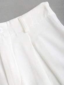 Pantalones anchos plisados de jacquard elegante vintage para mujer, para otoño/invierno - Blanco - Ver 5