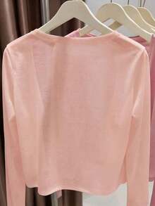 Chaqueta de punto ligera de unicolor casual para mujer, primavera/verano - Rosa Pálido - Ver 2
