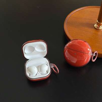 Minimalist Solid Color Semi-Transparent Orange-Red Earphone Case With Hanging Ring, Suitable For Huawei Freebuds 7i, Freeclip 2, Freebuds SE3, Freebuds 5i, Pro 3, Pro 4, Elegant Korean Style