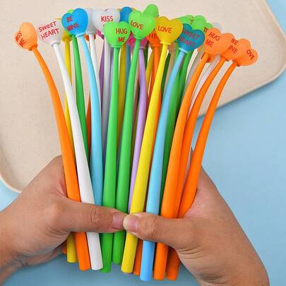 1/3/5pcs Romantic Heart-Shaped Gel Pen, Colorful Bendable Creative Writing Pen, Soft Grip Long Barrel Office Stationery, Suitable For Diary, Planner, Office Supplies, Smooth Writing Creative Pen