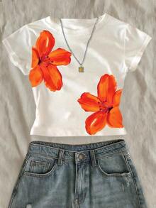 Camiseta corta de mujer de ajuste ceñido con estampado de lentejuelas y perlas de imitación, una prenda imprescindible para el verano, una camiseta de moda y con estilo, adecuada como regalo para hermanas, madres, Día de la Madre, una prenda casual - Blanco 4 - Ver 1