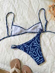 Conjunto de bikini con tirantes de espagueti de tela jacquard para mujer, primavera/verano - Multicolor 7 - Ver 2