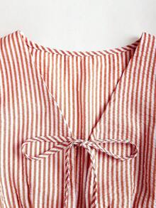 Nuevo conjunto de verano europeo y americano de dos piezas, pantalones rectos de pierna recta con cordones lisos y a rayas en rosa, estilo versátil de calle para mujeres - Rojo 2 - Ver 7