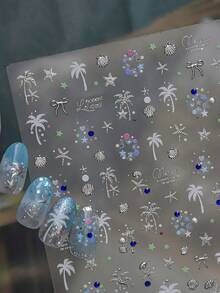 1片夏日海滩风美甲贴纸，可爱5D金属贝壳美甲饰品，美甲装饰，手工美甲贴纸，美甲贴片，适合女孩和女士，最佳美甲用品，美甲贴花，Y2K美甲 - 彩色 - 查看 2