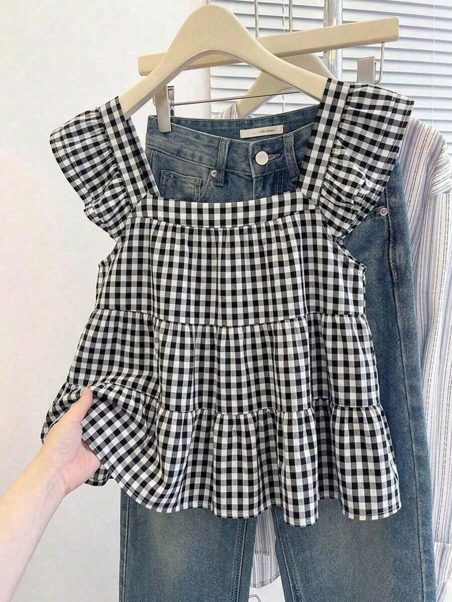 Blusa informal de mujer con volantes en el borde de unicolor - Multicolor 4 - Ver 1