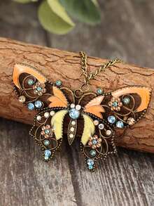 1pc Hollow Butterfly Crystal Inlaid Pendant Necklace, Suitable For Sweater Decoration - Butterfly - View 13