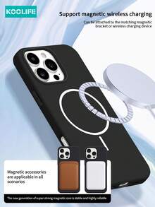 Ốp lưng điện thoại Koolife màu đen, chất liệu silicon lỏng từ tính, vỏ bảo vệ TPU mềm chống sốc, tương thích với Apple 17/17pro/17promax/17Air/16/15/14/13/12/11 - màu đen - Xem 2