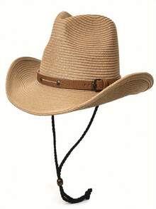 1pc Foldable Straw Cowboy Style Fashion Hat, Suitable For Women/Men Outdoor Activities Like Beach, Hiking, Climbing, Also Can Be Daily Accessory And Gift - Multicolor - View 6