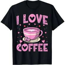 Love Coffee - Fun Caffeine Addict Coffee Lover Graphic T-Shirt, Premium Quality Round Neck Shclothest Sleeve clothes Tee, Unique Art clothes, Casual M - Negro - Ver 1