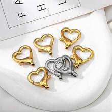 2pcs Stainless Steel Heart Shaped Spring Clasp, Gold Color Jewelry Findings Suitable For DIY Bracelet Necklace Connector - Stainless Steel Buckle - View 6