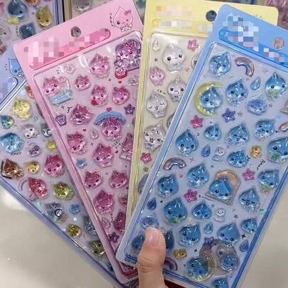 Splendor 1 bộ sticker hình giọt nước 3D dễ thương, sticker hình mèo và giọt pha lê mềm mại, thích hợp dùng cho sổ sách kế toán, sổ lập kế hoạch và sticker thủ công (kiểu ngẫu nhiên)