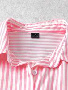 Camisa holgada a rayas verde oliva y top sin mangas de punto para mujer - Rosa - Ver 5