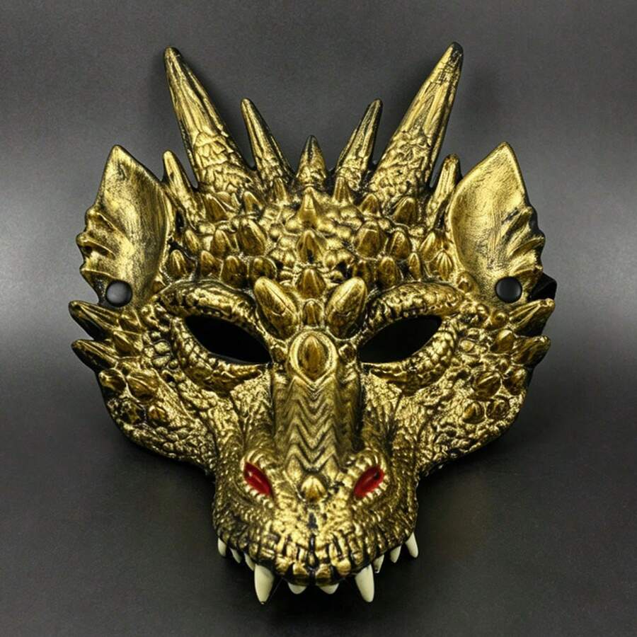成人中世纪奇幻龙半脸面具角色扮演面具龙头面具节日派对万圣节3D动物半脸面具 - 查看 1