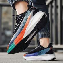 Men's Professional Racing Running Shoes With Shock Absorption, Unisex Breathable Mesh Training Sneakers - Black - View 9