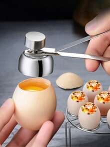 1pc Stainless Steel Egg Opener, Egg Shell Cracker, Egg Breaker, Glutinous Rice Egg Beater, Shell Cracking Tool, Egg Hole Puncher, Shell Cutter, Creative Kitchen Gadget, Egg Tapper - Silver - View 9