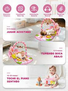 Juguete de gimnasio musical para bebé, tapete de actividades para bebés, con teclado musical y colgantes de dibujos animados, juguete electrónico musical para estimulación temprana y entrenamiento de agarre, ligero y transpirable, ideal para recién nacidos y niños pequeños para jugar en casa, perfecto como regalo de cumpleaños para niños y niñas. - Rosa - Ver 4