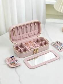 Large Capacity PU Leather Jewelry Box, Women's Striped Travel Jewelry Case, Double-Layer Portable Mini Travel Box, Can Store Earrings, Rings, Necklaces And Bracelets, Also Suitable For Storing Girls' Hair Accessories, Ideal Gift For Bridesmaids, Christmas, Mother's Day, Back To School - Multicolor - View 3