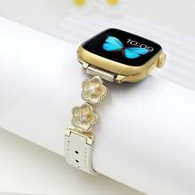 1pc Women's Fashion Luxury Camellia Flower Smart Watch Band, Compatible With Apple Watch 38/40/41/42/44/45/46/49mm, Suitable For Apple Watch Ultra/SE/10/9/8/7/6/5/4/3/2/1 Series, Adjustable Length, Easy To Operate (Band Only, Watch And Case Not Included) - White - View 7