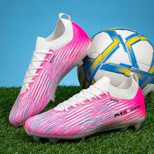 Tacos de fútbol profesionales de colores brillantes, estilo de cordones de caña baja, adecuados para partidos y entrenamientos en césped artificial/natural - Rosa - Ver 7