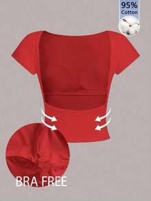 Camiseta corta con escote en la espalda, acolchada y ceñida, ideal para el verano - Rojo - Ver 8
